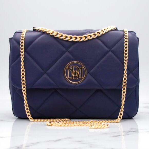 Badgley Mischka Quilted Crossbody Flap Bag Navy Blue New With Tags - Picture 1 of 12